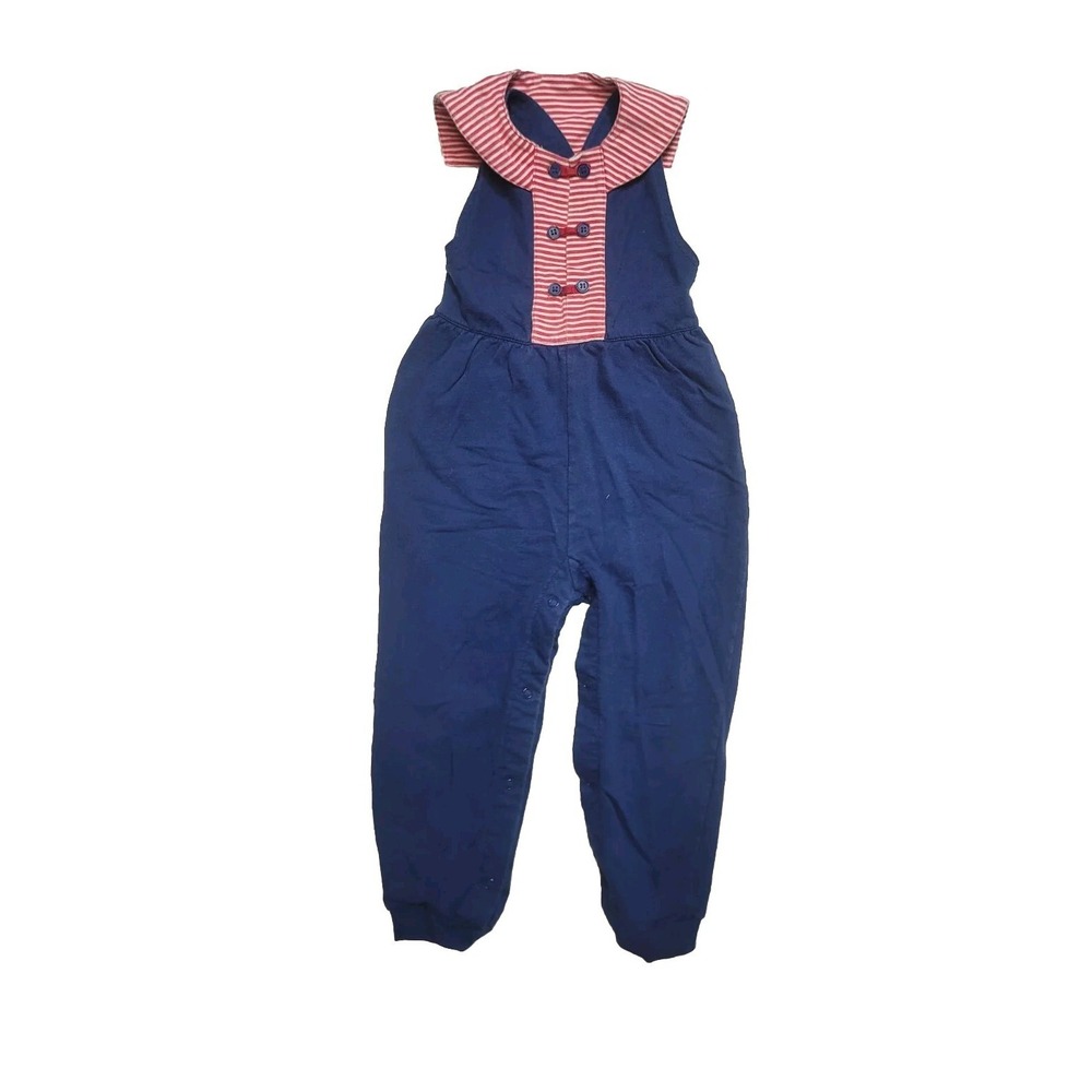 Vintage Koala Kids Nautical Romper Girls Navy Blue 2 T